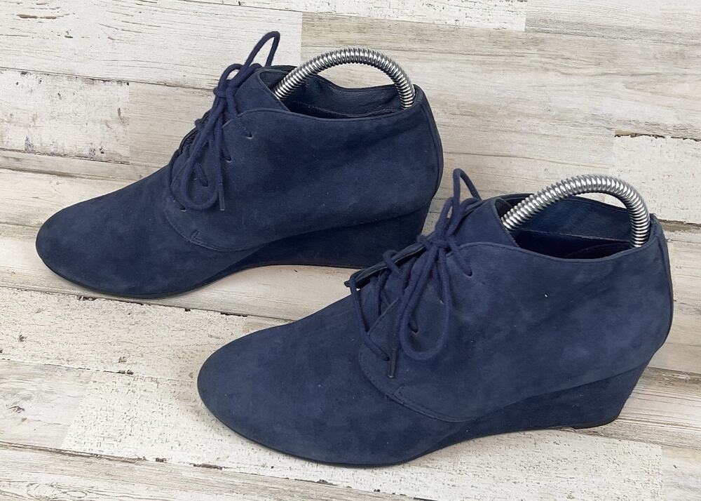 Vionic Becca Women's 7 Navy Suede Hidden Wedge Lace Up Ankle Booties Comfort